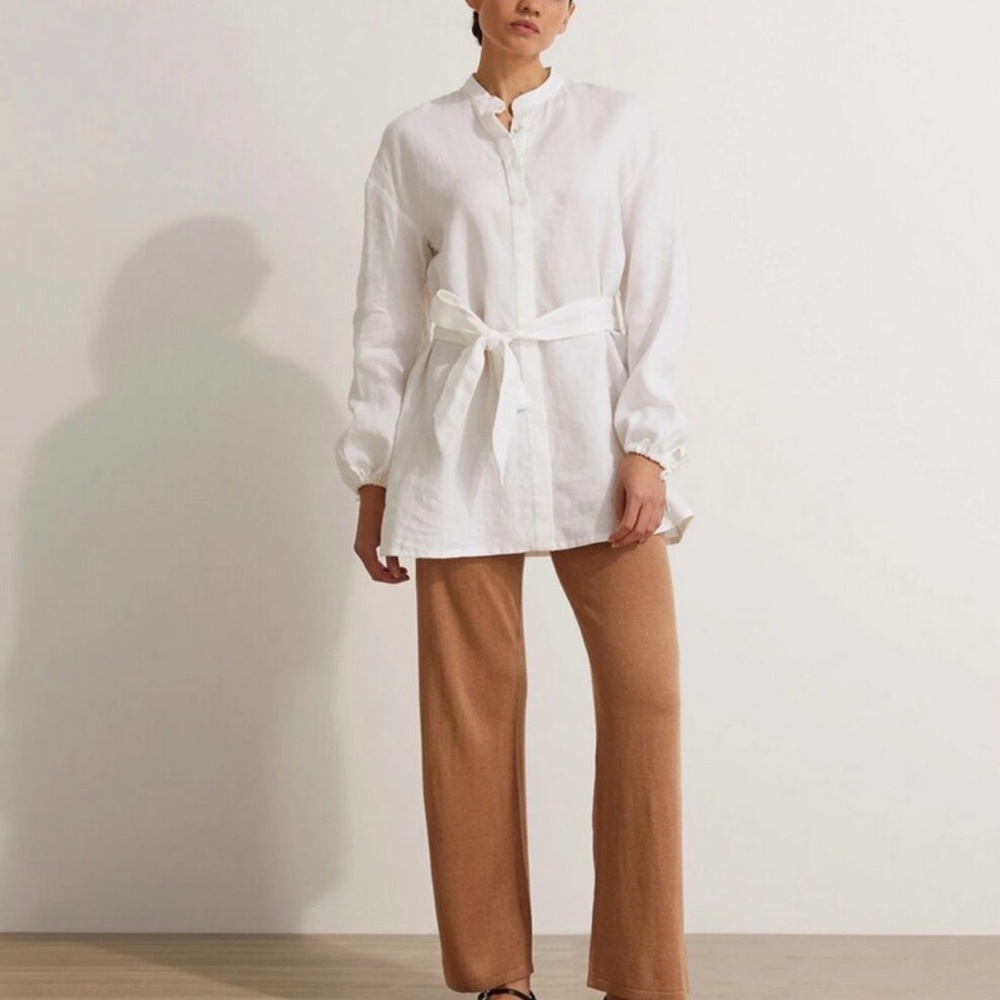Cultiver X The Curated 100% Linen Belted Black The Cristi Linen Shirt Small Nwt — image 6 of 6